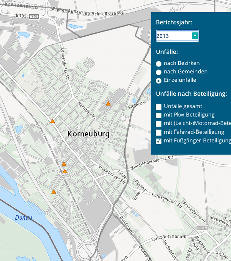 Statistik Austria Unfälle mit FußgängerInnenbeteiligung Korneuburg 2013
