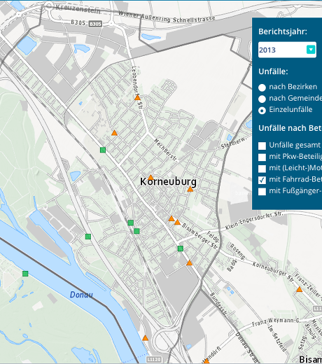 Statistik Austria Verkehrsunfälle mit Fahrradbeteiligung Korneuburg 2013