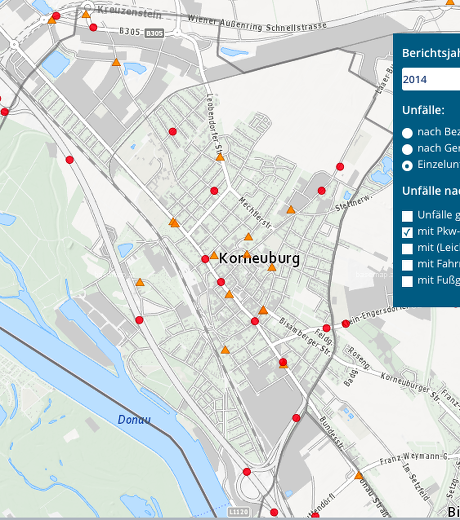 Statistik Austria Unfälle mit PKW-Beteiligung Korneuburg 2014