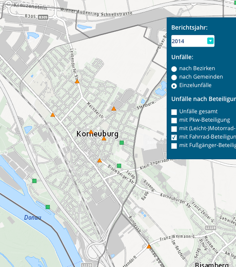 Statistik Austria Verkehrsunfälle mit Fahrradbeteiligung Korneuburg 2014