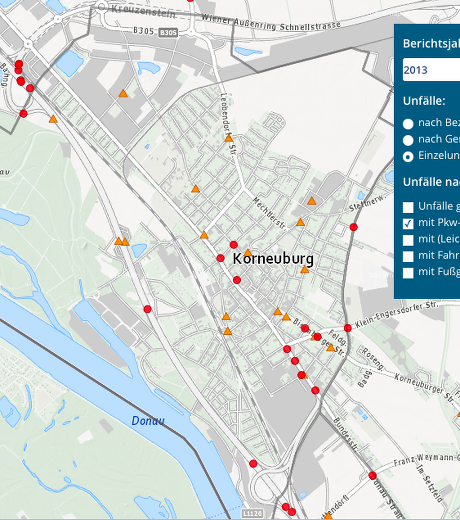 Statistik Austria Unfälle mit PKW Beteiligung Korneuburg 2013